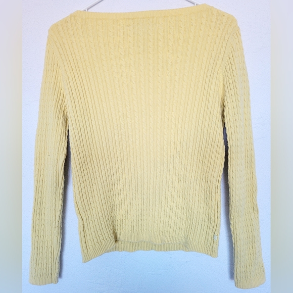 Lauren Ralph Lauren Women's Cable Knit Stretch Cotton Sweater Yellow Boat Neck M - Picture 10 of 11